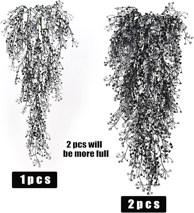 RECUTMS Artificial Hanging Plants 4 Pcs Fake Ferns Artificial Plants Large Faux Hanging Plant Wall Plants Fake Ivy Room Home Garden Wedding Halloween Party Indoor Outdoor Decor(Black White)