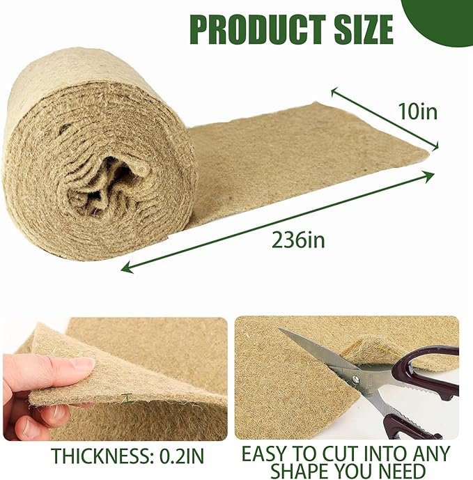 1 Roll 10" x 20ft Microgreen Growing Mat, Jute Fiber Grow Mats, Organic Hydroponic Pads, Microgreens Growing Kit for Germination Trays, Wheatgrass Sprouts Microgreen, Seed Starter
