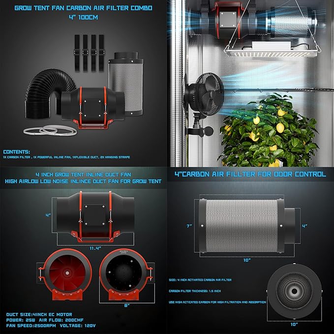 4X4 Grow Tents Kit Complete, 25 Enhance Large Grow Tents Complete System for Indoor Plants,Tent+LED Light+Fan Filter Sets+Clip Fan+HUMIDIFER+Heater+DRIP Sets (48X48X72 Grow Tent KIT)