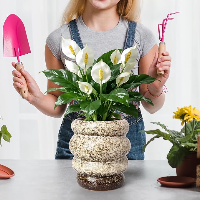 Ceramic 5 inch Plant Pot - Planter for Indoor Plants with Drainage Hole, Flower Pots for Orchid, Succulent,Outdoor Plants, Modern Glaze Planters for Home Office Decor Gift