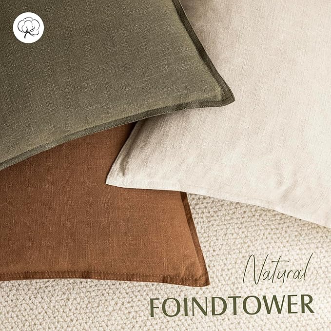 Foindtower Pack of 2, Decorative Linen Soild Throw Pillow Covers Soft Accent Cushion Case Boho Farmhouse Pillowcase for Couch Sofa Bedroom Living Room Home Decor 22 x 22 Inch Orange Brown