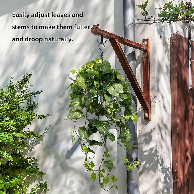 LOYWREE 32 Inch Fake Plants Artificial Plants Indoor Artificial Scindapsus Aureus Realistic Hanging Plants Potted Aesthetic Fake Pothos for Home Office Shelves Bedroom Bathroom Decor（White Pot）