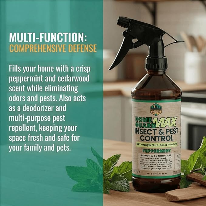 Home Guard MAX - Peppermint Insect & Pest Control Spray - Natural Peppermint Oil Spray for Bugs - Plant-Based Indoor & Outdoor Spider Spray (1, 16 Fl Oz (Pack of 1))