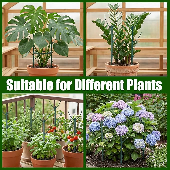 10 Pack Stackable Plant Support Stakes for Indoor Outdoor Plants, Pothos Plant Climber Support Structures with 2 Rolls Hook and Loop for Vine Training Stem Stabilization