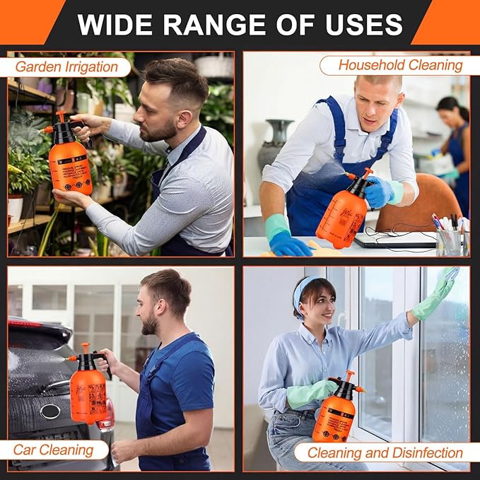 2 Set Handheld Pump Sprayer Pump Spray Bottle Garden Sprayer Plant Mister Water Spray Bottle with Adjustable Nozzle Extended Rod for Spraying Watering Fertilizing Cleaning(2L,Orange)