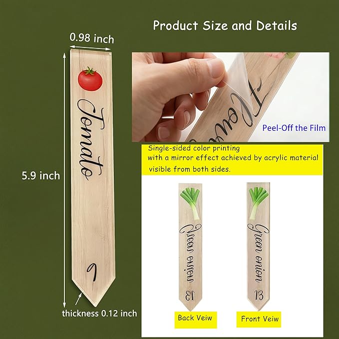 Prudance 14Pcs Acrylic Garden Plant Markers,Faux Wood Pattern Vegetable Stakes,Weatherproof Plant Labels with Printed Images and Names for Indoor Pots,Raised Beds and Outdoor Gardening 5.9x1inch