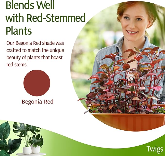 Twigs GA - Stackable Plant Support Stakes, Indoor & Outdoor Houseplant Stem Support, Garden Accessories, Durable Trellis Alternative for Climbing & Potted Plants - Begonia Red, 10 Pack, 17" L