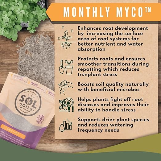 Sol Soils Sol Biotics Monthly Myco - Mycorrhizal Fungi with Beneficial Bacteria (Bacillus Species) to Support Root Health, & Overall Plant Vigor - Ultra Concentrated Mycorrhizae for Plants - 4oz