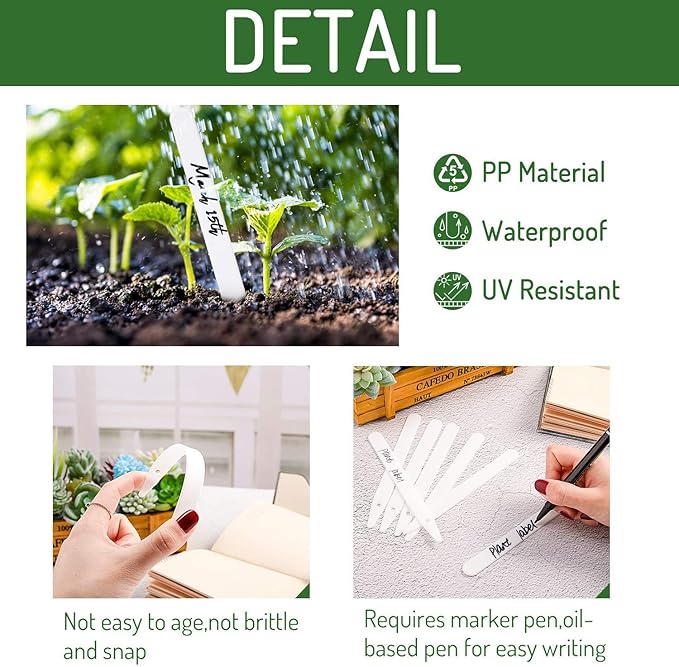 Whaline 200Pcs Thick Plastic Plant Labels with Hole White Waterproof Garden Stake Tag Marker Signs for Greenhouse Garden Seedlings Flowers Spotted Plants with 2 Marker Pen and Twine (12.5 CM)