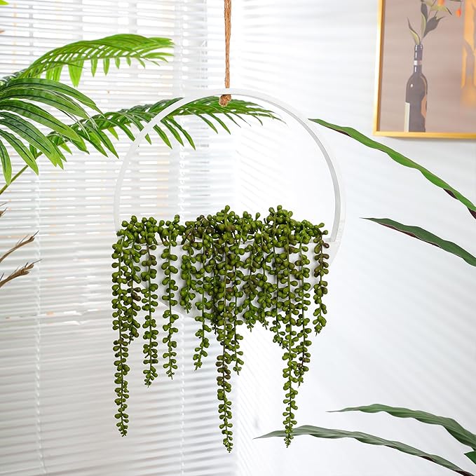 Floweroyal Artificial Succulents Hanging Plants 20.1'' Fake String of Pearls in Pot with 9.4'' Lanyard for Indoor Outdoor Wall Decor (Large).