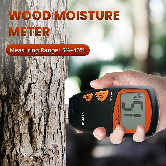 Digital Wood Moisture Meter 4 Pin Accurate Moisture Meter for Wood Handheld Lumber Humidity Tester with LCD Display for Lumber Firewood Forestry and Woodworking Applications (Model MD814)
