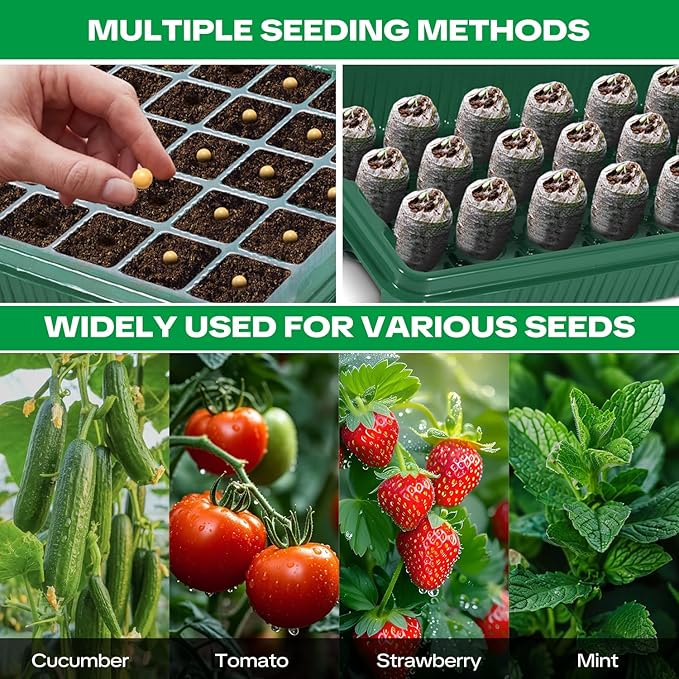 Seed Starter Tray with Grow Light & Heating Mat, Digital Temperature Control, 40-Cell Seed Starter Kit with Humidity Dome, Reusable Seed Starter for Indoor Planting Seeds