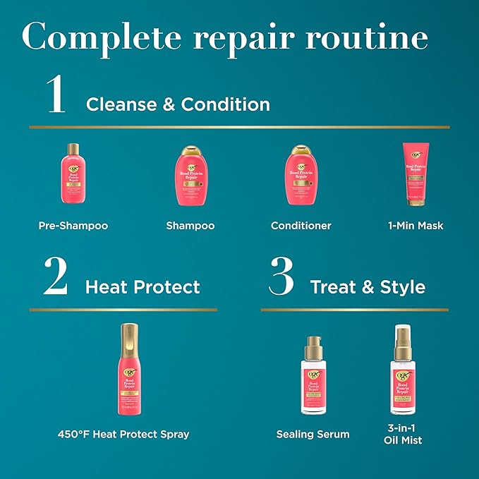 OGX Repair & Protect Bond Protein Repair 450°F Heat Protect Spray, Weightless Repair Mist for Nonstop Damage Protection* for All Hair Types, Heat Spray Preps Hair for Styling, 6.5 fl. oz