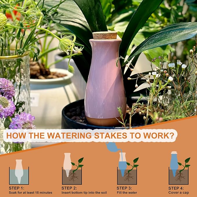 4 Pack Terracotta Plant Watering Globes, 12Oz Ollas Self Watering Pots for Indoor Outdoor Plants, Automatic Plant Drip Irrigation Device, Clay Planter Insert, Up to 1 Week, for Vacations Potted Plant
