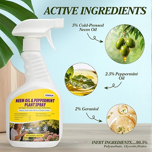2 Pack Neem Oil & Peppermint Plant Spray – Natural Leaf Shine with Natural Essential Oils for Indoor & Outdoor Use,Simple Ready-to-Use Plant Spray for Gardens, Houseplants- 32oz