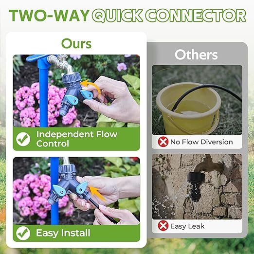 HIRALIY 360° Adjustable Drip Irrigation System 100FT with Timer, 1/4" Tubing and Adjustable Copper Nozzles, Automatic Atomizing Watering Kit for Garden, Yard, Lawn, Greenhouse & Potted Plants