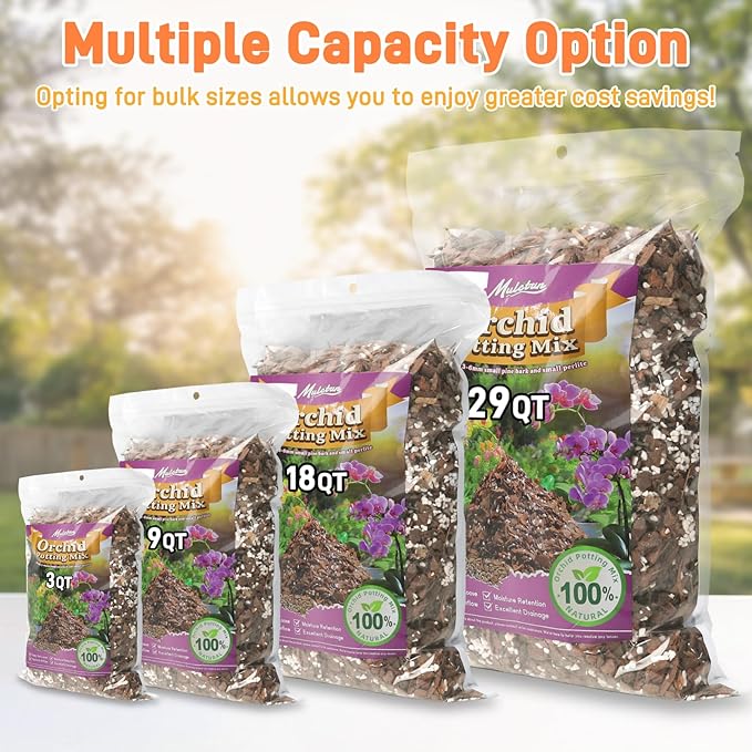 3QT Orchid Bark Potting Mix, Natural Orchid Potting Mix for Repotting, Blended with Small Pine Bark and Perlite to Provide Ideal Ventilation and Good Drainage for Orchids and Other Potted Plants