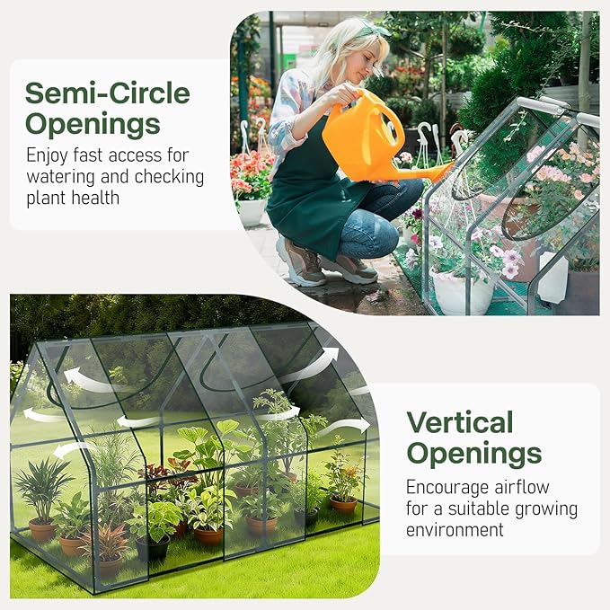 OnBrand 64.96" x 33.07" x 35.43" Portable Mini Greenhouse for Outdoors Indoors, PVC Small Green House with Dual-Sided Doors, Clear Plant Tent for Seedlings Flowers Vegetables