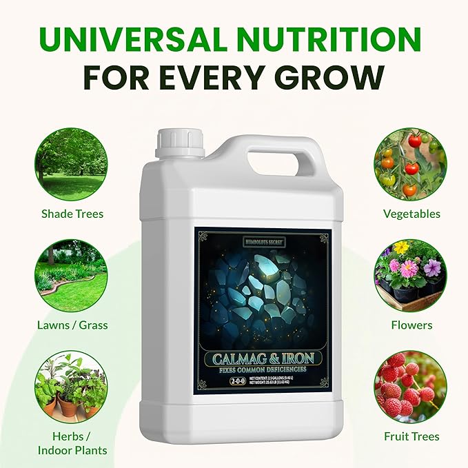 Humboldts Secret CalMag & Iron | Calcium, Magnesium & Chelated Iron Nutrient Fertilizer | Hydroponic Supplies for Vegetative & Flowering Growth in Soil, Coco, Hydroponics or RO Water | 2.5 Gallon