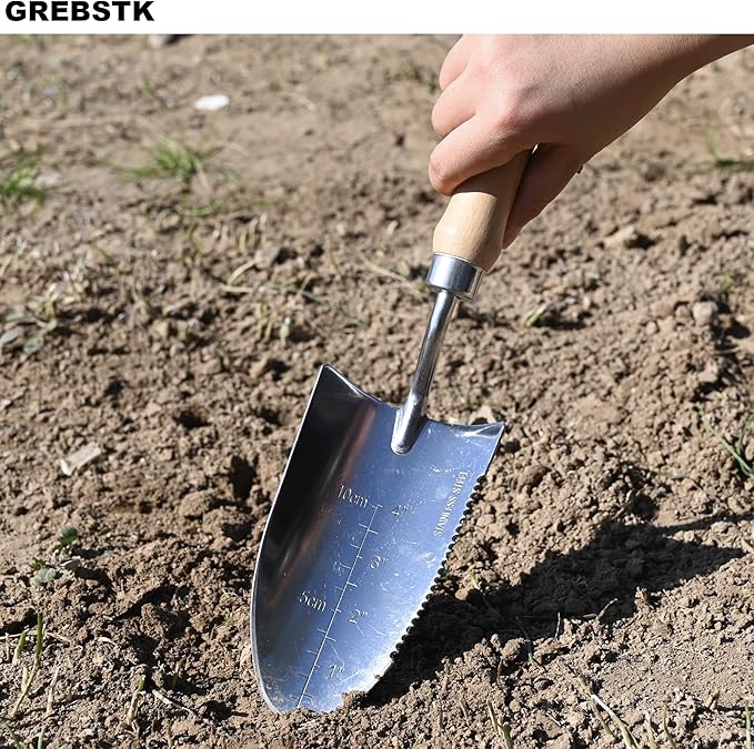 GREBSTK Gardening Shovels Stainless Steel Transplanter Garden Trowel Depth Marker Measurements Shovel Weeding Tool