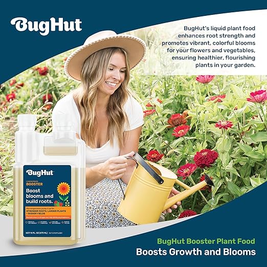 BugHut Booster Liquid Plant Food - Formula for Strong Roots, Vibrant Blooms, and Healthy Growth - Ideal for Indoor & Outdoor Gardening - People, Pets & Pollinator Friendly - 16 fl oz, Makes 63 Gallons