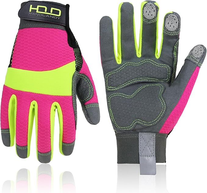 HANDLANDY Work Gloves for Women, Breathable Leather Gardening Glove for Yard Maintenance, Hand Protection with Touch Screen