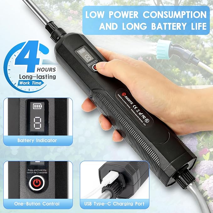 Battery Powered Sprayer 2 Gallons: Features Three-Speed Settings, Battery Indicator, Four Atomizing Nozzles, and an Extendable Spray Wand—Ideal for Backyard Lawn and Garden Tasks