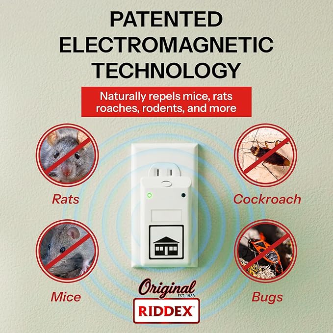 RIDDEX Plus Insect Repellent | Plug in, Mouse Deterrent - Pest Control for Defense Against Rats, Mice, Roaches, Bugs and Insects | Control Pests with No Toxins | White