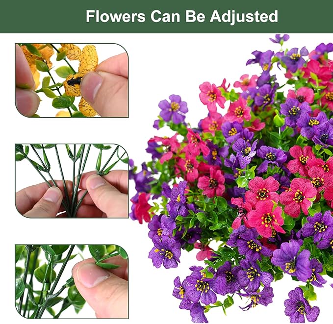 trytuny Artificial Flowers for Outdoor, UV Resistant Fake Silk Flowers, Realistic Faux Plants for Outside Indoor Porch Patio Window Box Planter Home Decor (14, Purple Rosy)
