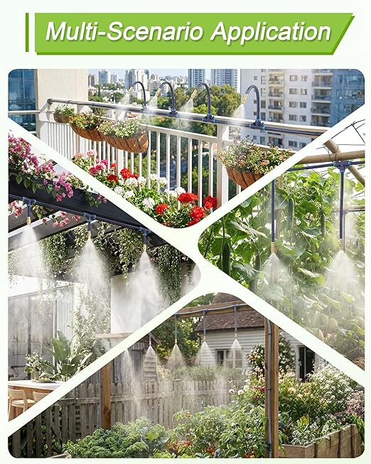 Drip Irrigation System 360° Adjustable - 2026 Upgraded 50FT Garden Watering System with 16 Nozzles and 90° Elbow, Greenhouse Drip Irrigation Kit for Garden, Yard, Lawn, Plants, 5/16in HDPE Hose(Gray)