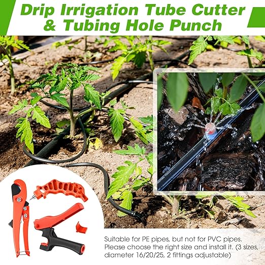 Feekoon Drip Irrigation Tubing Cutter Hole Punch Tool, Irrigation Sprinkler Hose Cutter, 2 in 1 Combination Drip Punch Tool for Garden PE Pipe 16 20mm (Orange)