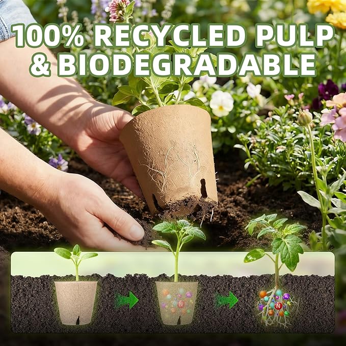 CLEANGOR 70Pcs Biodegradable 4” Peat Pots with 70Pcs Plant Labels, Biodegradable Seed Starter Pots with Drainage Holes, Nursery Pots for Seedlings, Herbs, Vegetables, Flowers, Gardening Kit