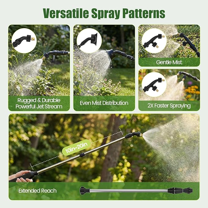 Battery Electric Sprayer, 1.35 Gallon USB Rechargeable Portable Lawn Garden Sprayer with 3.7V Battery, Adjustable Strap, Leak-Proof Wand, 3 Nozzles, 3-Hour Runtime for Plant Care,Outdoor Cleaning