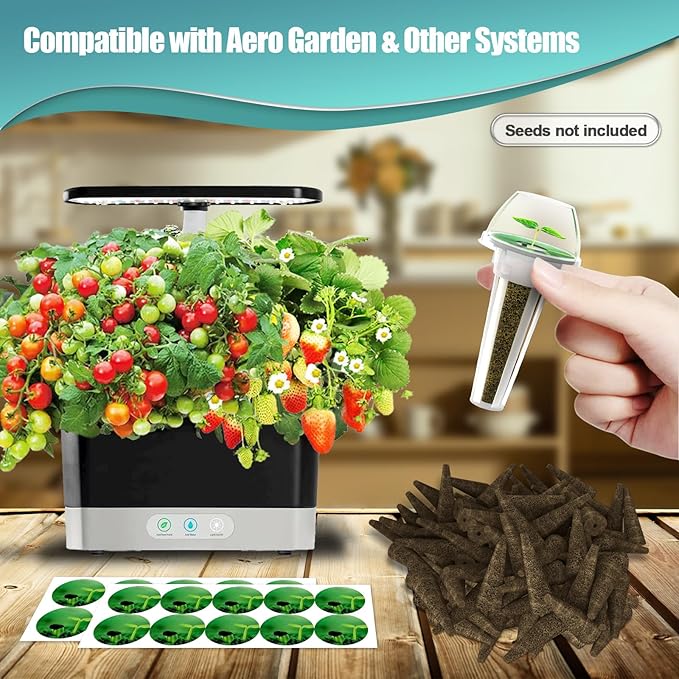 Haligo 64pcs Seed Pod Kit for Aerogarden, Hydroponics Supplies for All Brands Hydroponics Growing System, Grow Anything Kit with 20 Grow Sponges, 20 PVC Labels, 12 Plant Baskets & Domes, 1pc Tweezer