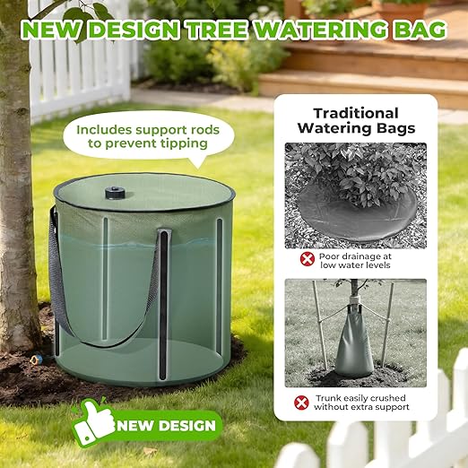 HIRALIY 15 Gallon Cylindrical Tree Watering Bag, 3 Pack, Slow Release 1-5 Days, Deep Root & Automatic Drip Irrigation System, for Multi-Trunk Newly Planted Small Trees and Shrubs