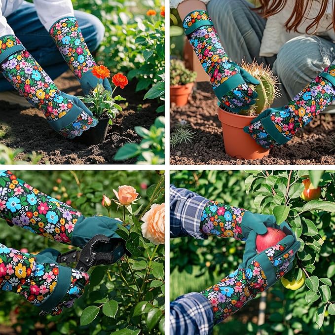 Trifabricy Gardening Gloves for Women, Breathable Leather Garden Gloves with Grip, Thorn-Proof Puncture-Resistant Work Gloves