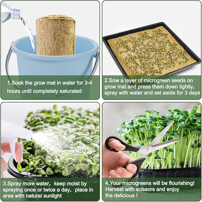 1Roll 10" X 236" Microgreen Growing Mat Hemp Fiber Grow Mats Microgreens Growing Kit Jute Hydroponic Pads Indoor Organic Production for Microgreen Starter Tray Wheatgrass Sprouts