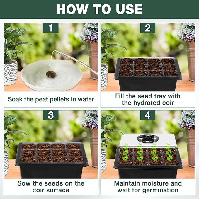 ZeeDix 6 Set Seed Starter Tray Kits, 6 Pack Seed Trays with 90 Pack Coco Coir Pellets, Adjustable Humidity Germination Tray with Dome Lids for Indoor Plants, Mini Greenhouse for Vegetables Garden