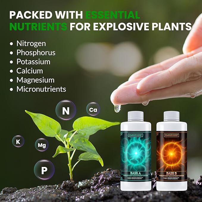 Humboldts Secret Base A & B Liquid Hydroponic Fertilizer | Complete Hydroponic Nutrients for Indoor and Outdoor Plants | Supports Healthy Vegetative Growth and Flowering Stage | 8 Ounce Set