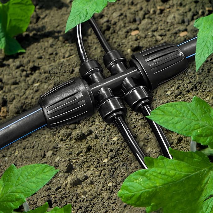 6 Pack 1/2 Inch To 1/4 Drip Irrigation Fittings - Drip Line Irrigation 1/2'' to 1/4'' Barbed Tee Adapter Push-to-Fit Reducer 3 Way Connectors for Drip Irrigation System