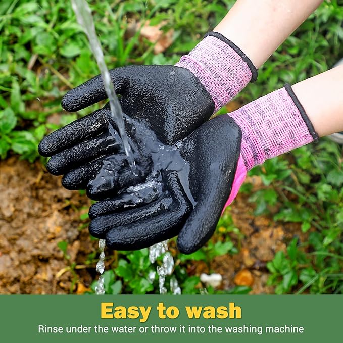 DOFOWORK Gardening Gloves - 6 Pair Gardening Gloves for Women/Men, Breathable Natural Latex Garden Gloves with Grip