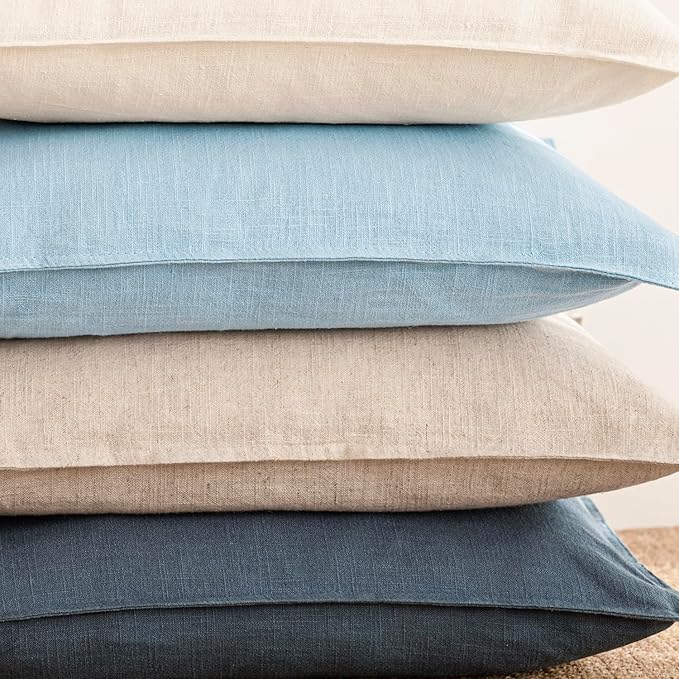 Foindtower Pack of 2, Decorative Linen Soild Throw Pillow Covers Soft Accent Euro Cushion Case Farmhouse Neutral Pillowcase for Chair Couch Sofa Bedroom Living Room Home Decor 20 x 20 Inch Light Blue