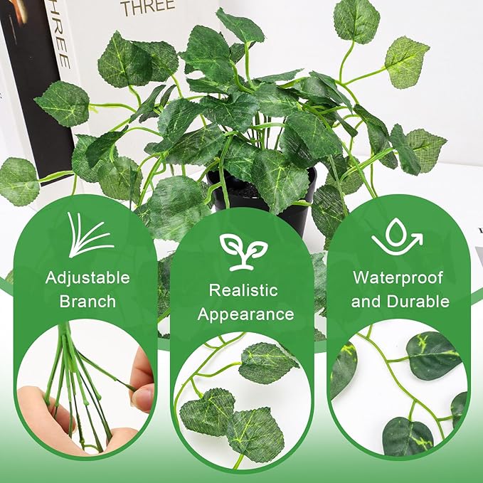 Folmywy 4 Pack Artificial Hanging Plants Vines with Pot Fake Vine Potted Plant Mixed Greenery Leaves Plant Theme Classroom Decoration for Indoor Outdoor Living Room Office Shelf