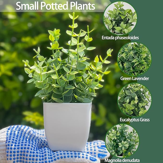 4 Pack Small Fake Plants Artificial Potted Greenery - 7.5 Inch Mini Faux Plants for Indoor Home Office Desk, Bathroom, Farmhouse, Mantel Decor