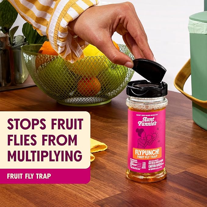 Aunt Fannie's FlyPunch Fruit Fly Trap for Indoor and Kitchen Use, Ready to Use, Made with Plant Based Ingredients, Safe Near Food, Each Bottle Lasts Up to 30 Days, Pack of 12