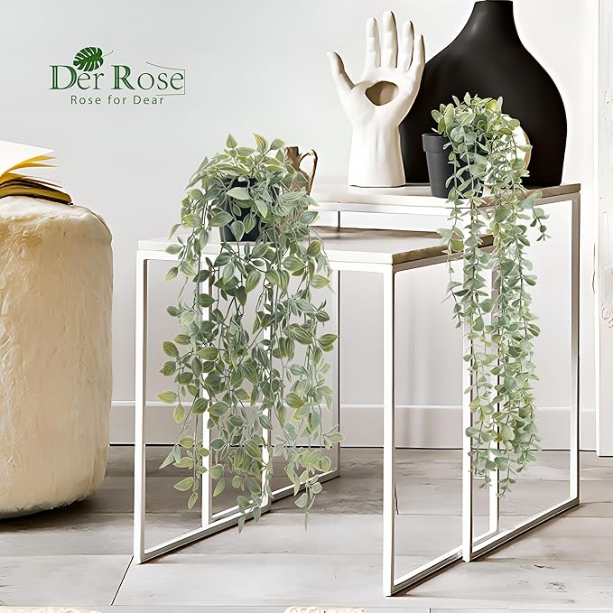 Der Rose 2Pcs Fake Plants Hanging Artificial Decor Faux Potted Eucalyptus and Pea Pod Plants for Boho Bathroom Home Office Desk Wall Shelf Bookcase Accessories Decor Indoor