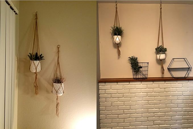 4 Pcs Macrame Plant Hanger Basket Liners with Country Style Natural Jute, Elegant for Home Garden, Patio and Office, Indoor & Outdoor Decoration, ONLY Hanger, NO Plant or Pot (48", 41")