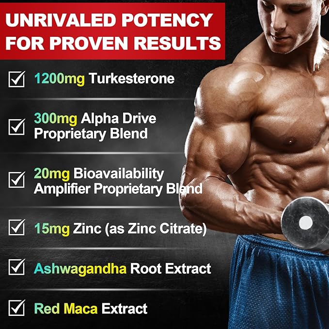 Testosterone Supplement for Men - Testosterone Booster for Men, 4X Strength Male Enhancing Supplement with Turkesterone, Zinc, Ashwagandha, Maca Root for Workout, Muscle Builder, Energy - 60 Capsules