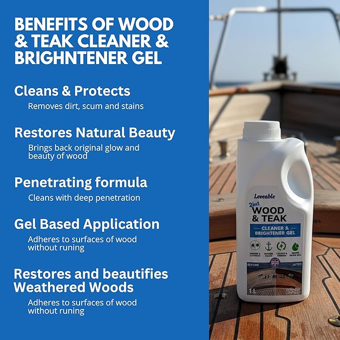 EcoDecors Loveable 2 in 1 Wood & Teak Cleaner and Brightener Gel, 1 L, for Outdoor Use, Cleans, Renews, and Refreshes Outdoor Wood - 2 Pack