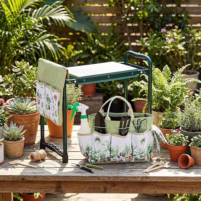 Sintuff 9 Pcs Garden Kneeler and Seat with Gardening Tools and Pouch Heavy Duty Gardening Stools for Seniors Foldable Garden Stool Gifts for Women Mom Employees Yard Outdoor Work Gift